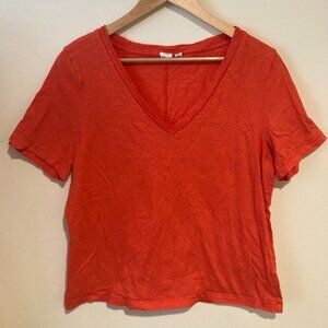 GAP Tomato Sunkissed Wash 100% Pima Cotton Distressed V-Neck Vintage Tee Sz L